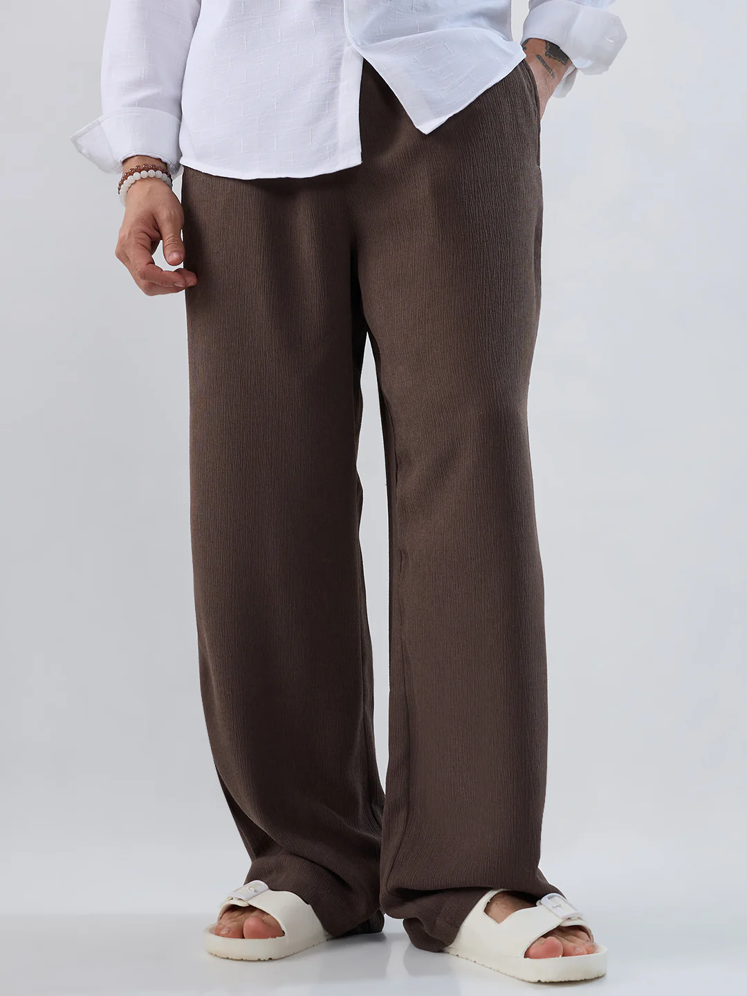 Deep Olive Soft Crepe Wide-Leg Trousers