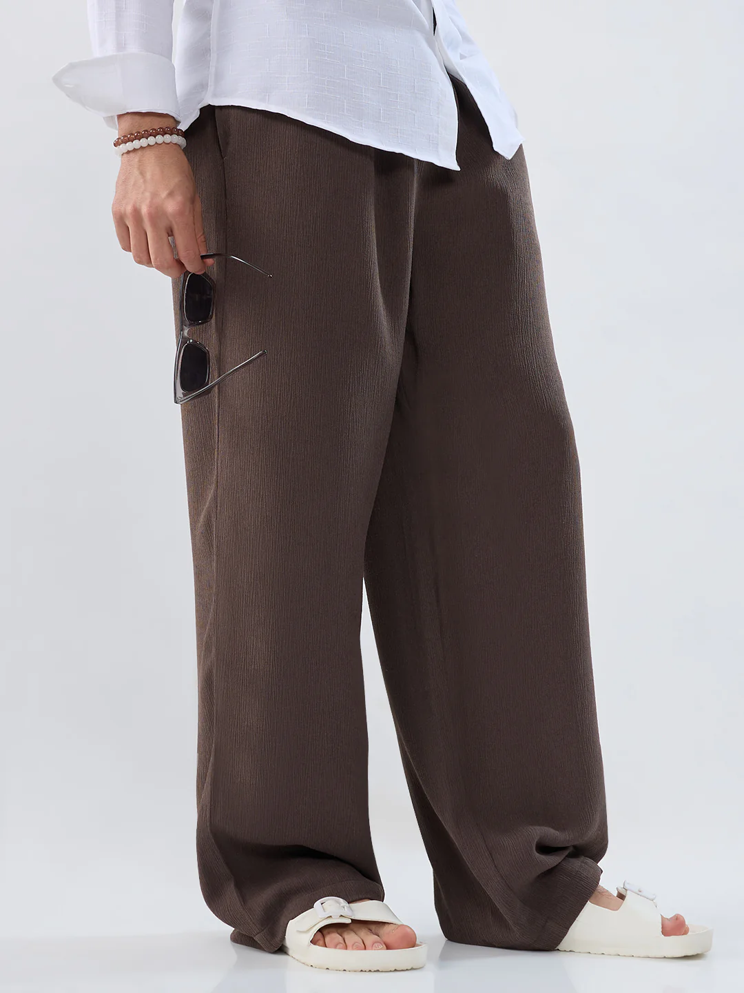 Deep Olive Soft Crepe Wide-Leg Trousers - Image 2