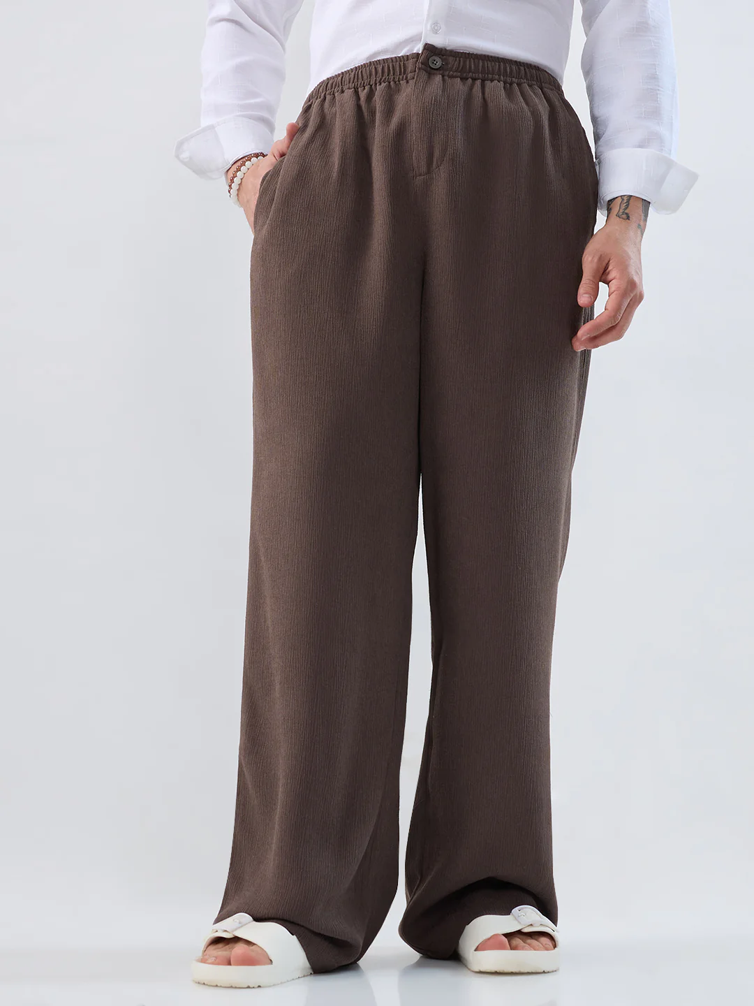 Deep Olive Soft Crepe Wide-Leg Trousers - Image 4