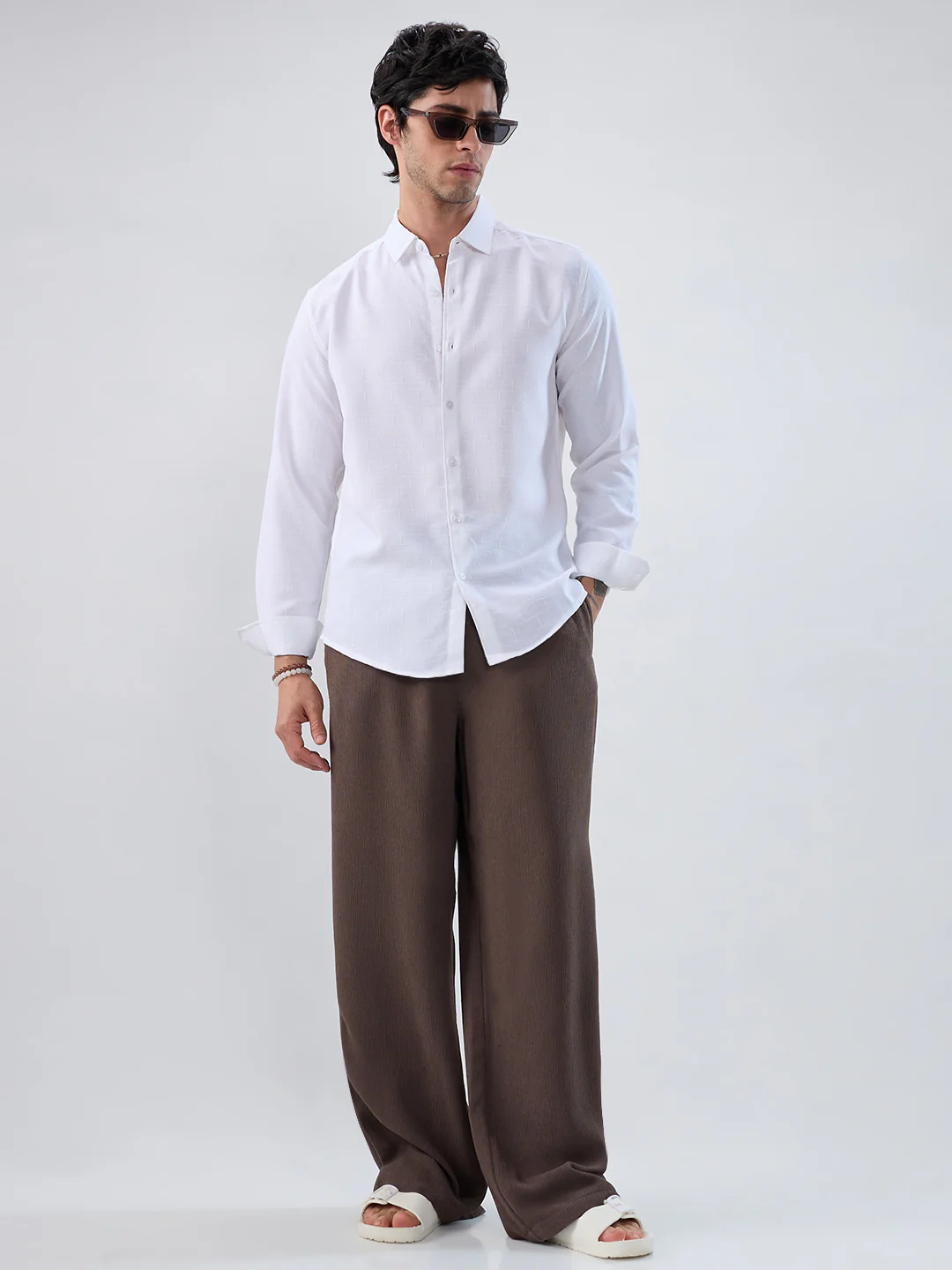Deep Olive Soft Crepe Wide-Leg Trousers - Image 7
