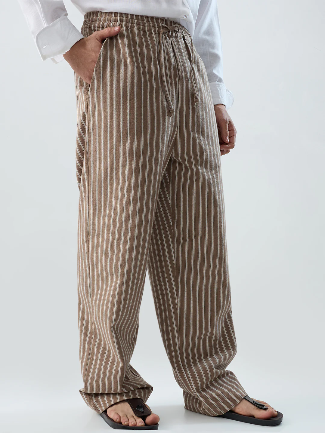 Beachline Brown Vertical Striped Straight-Fit Trousers - Image 5