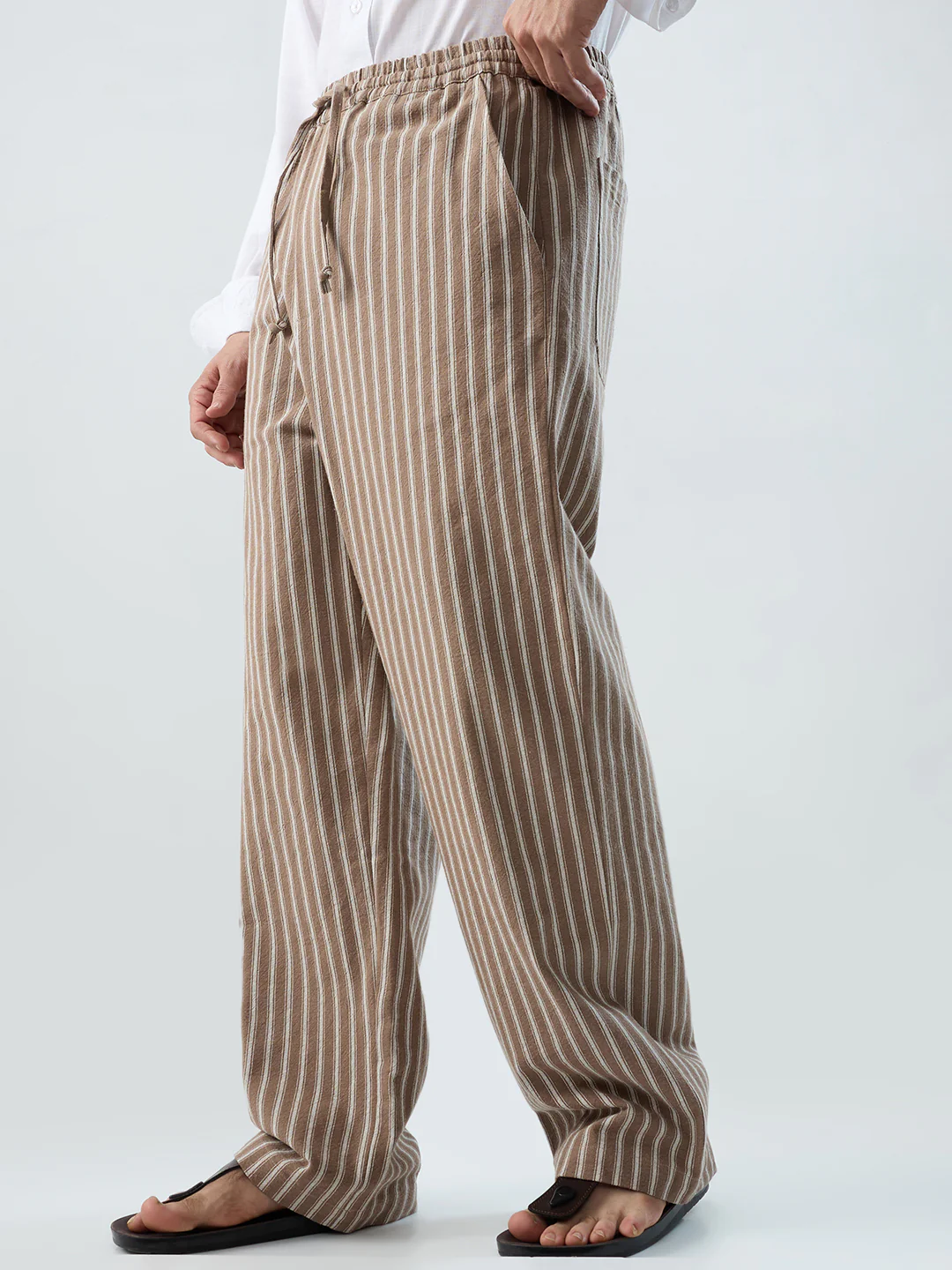 Beachline Brown Vertical Striped Straight-Fit Trousers - Image 6