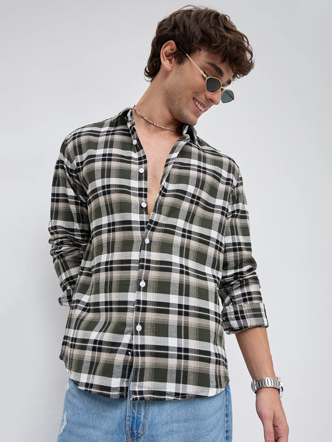 Classic Forest Green & White Plaid Checks Shirt - Image 2