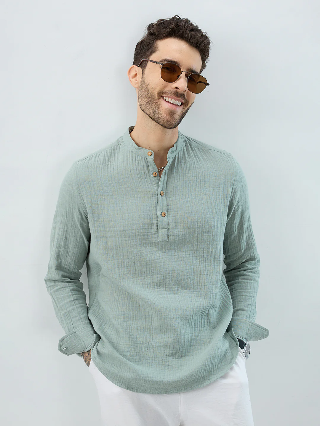 Elegant Seafoam Green Double Cloth Kurta