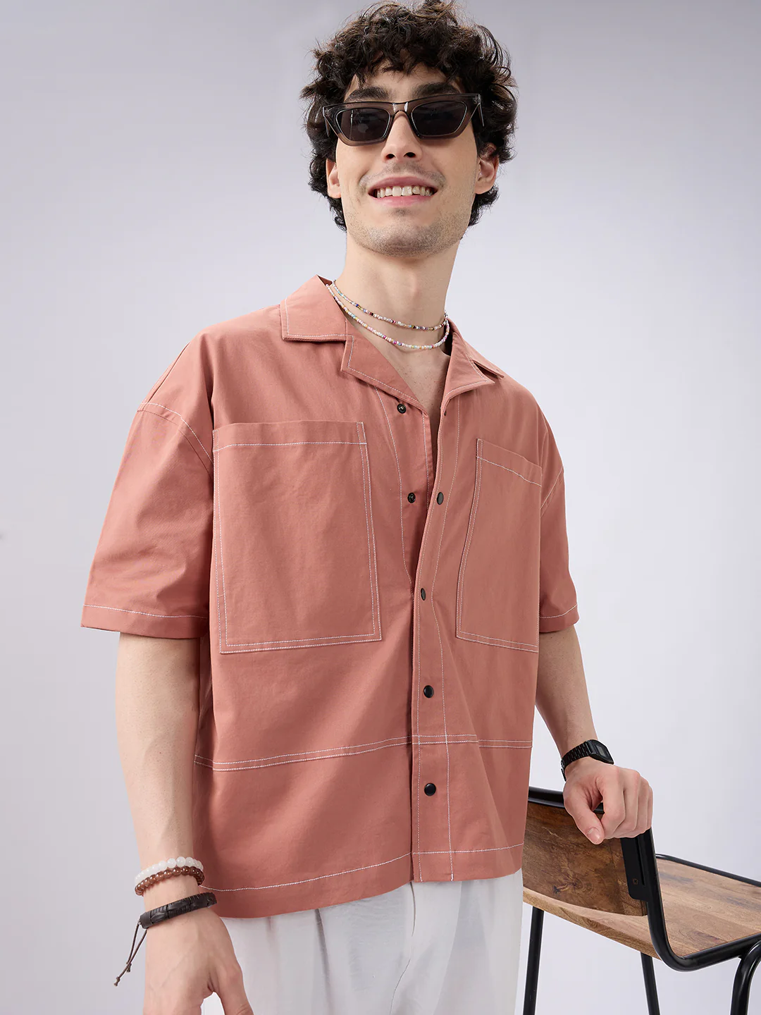 Georgia Peach Twin Pocket Oversized Crop Shirt - Image 2