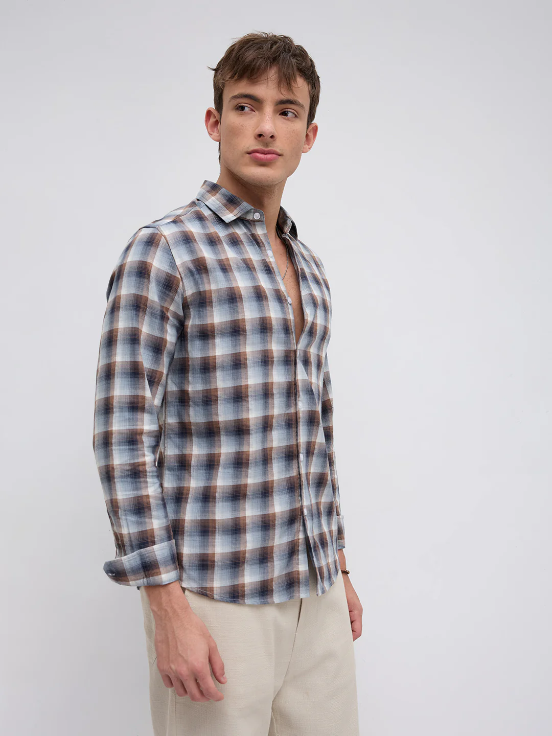 Grey & Brown Ombre Checks Classic Shirt - Image 6