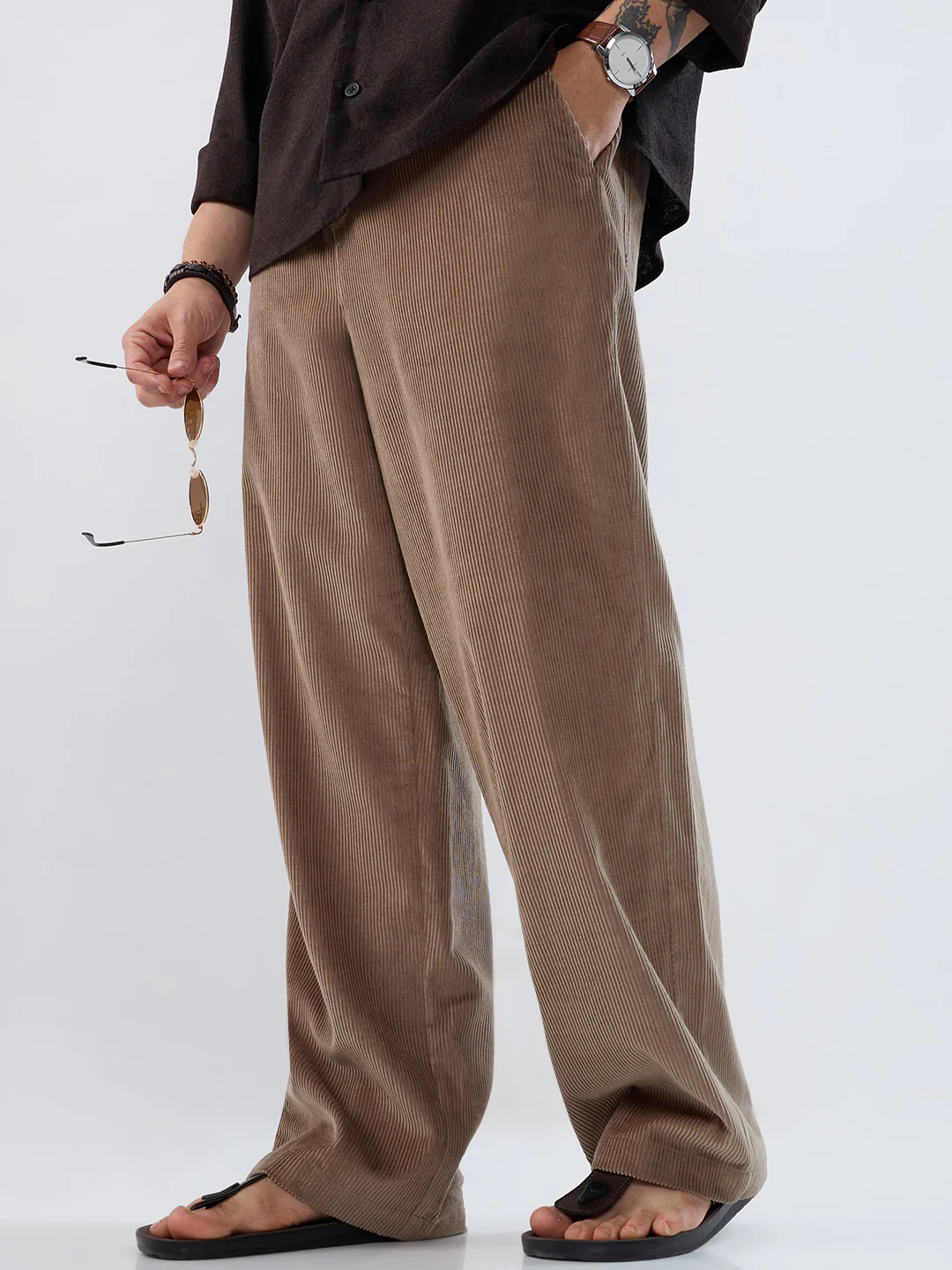 Pastel Olive Corduroy Straight-Fit Trousers - Image 2