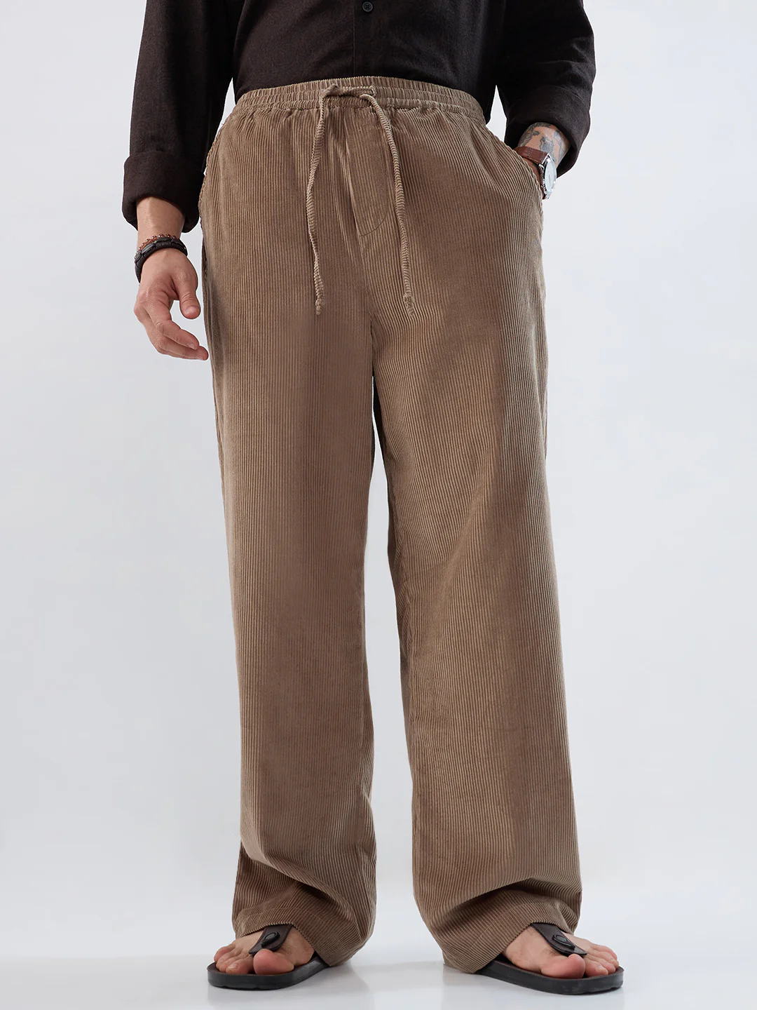 Pastel Olive Corduroy Straight-Fit Trousers - Image 4