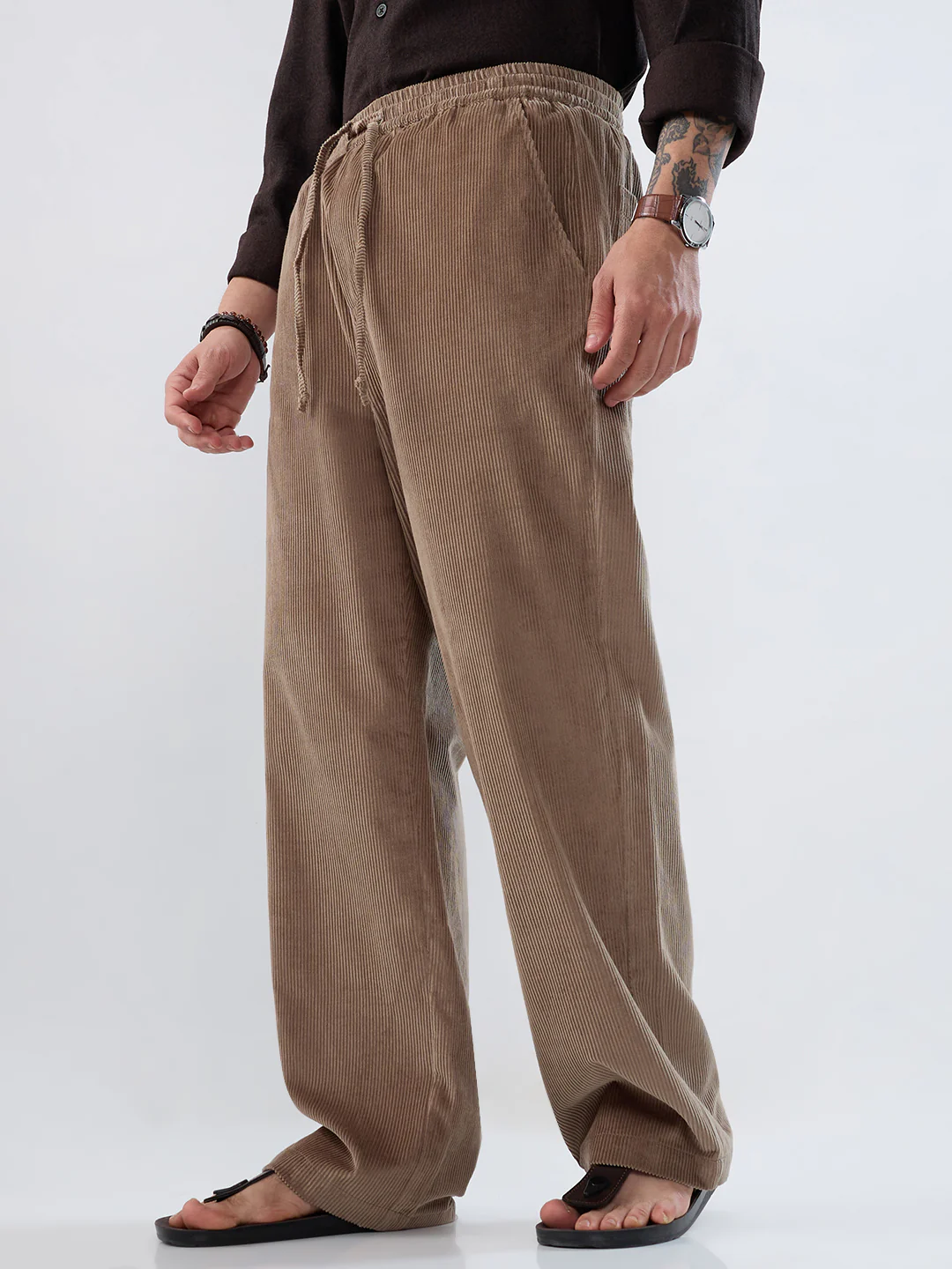Pastel Olive Corduroy Straight-Fit Trousers - Image 5