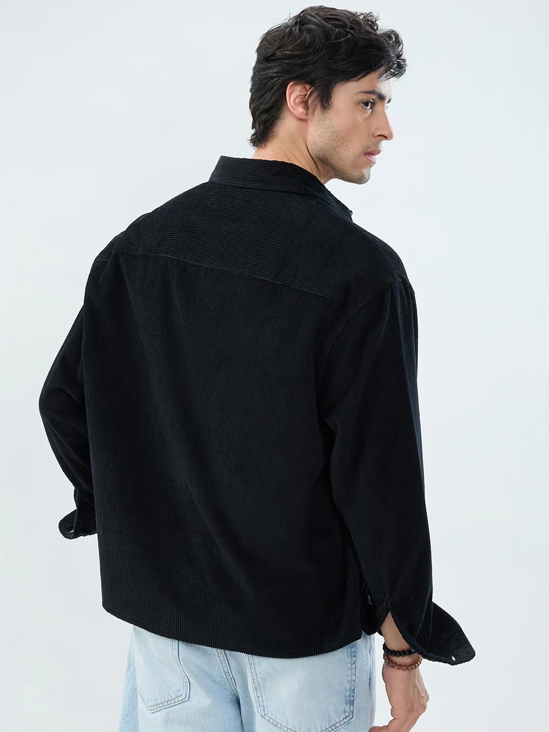 Timeless Black Corduroy Boxy Fit Crop Shirt - Image 6