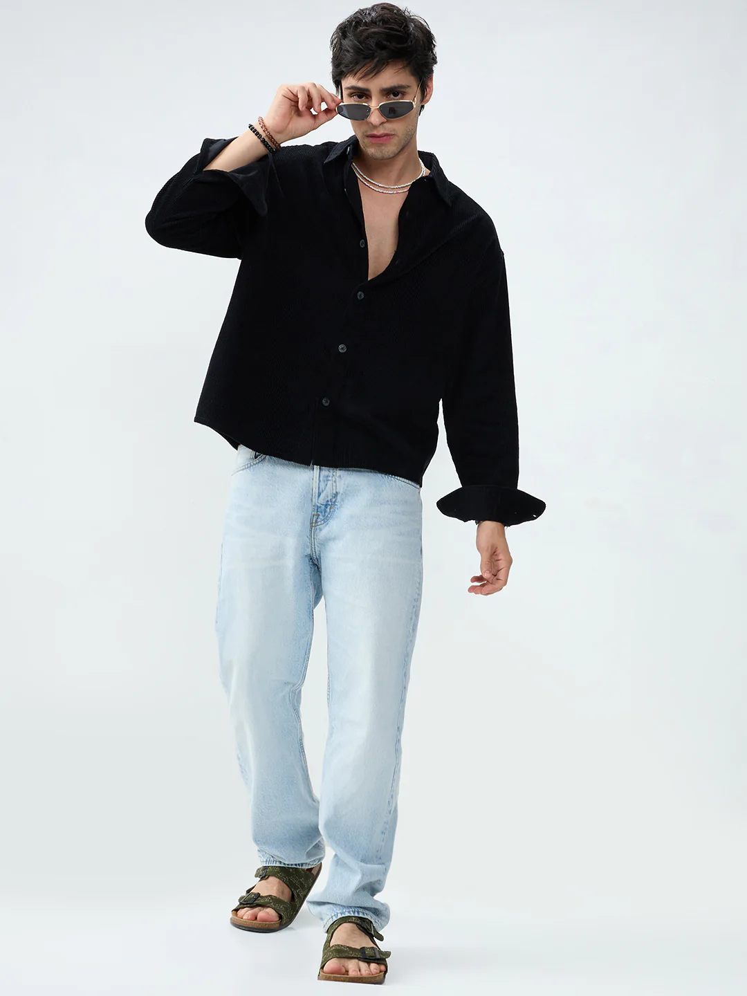 Timeless Black Corduroy Boxy Fit Crop Shirt - Image 7