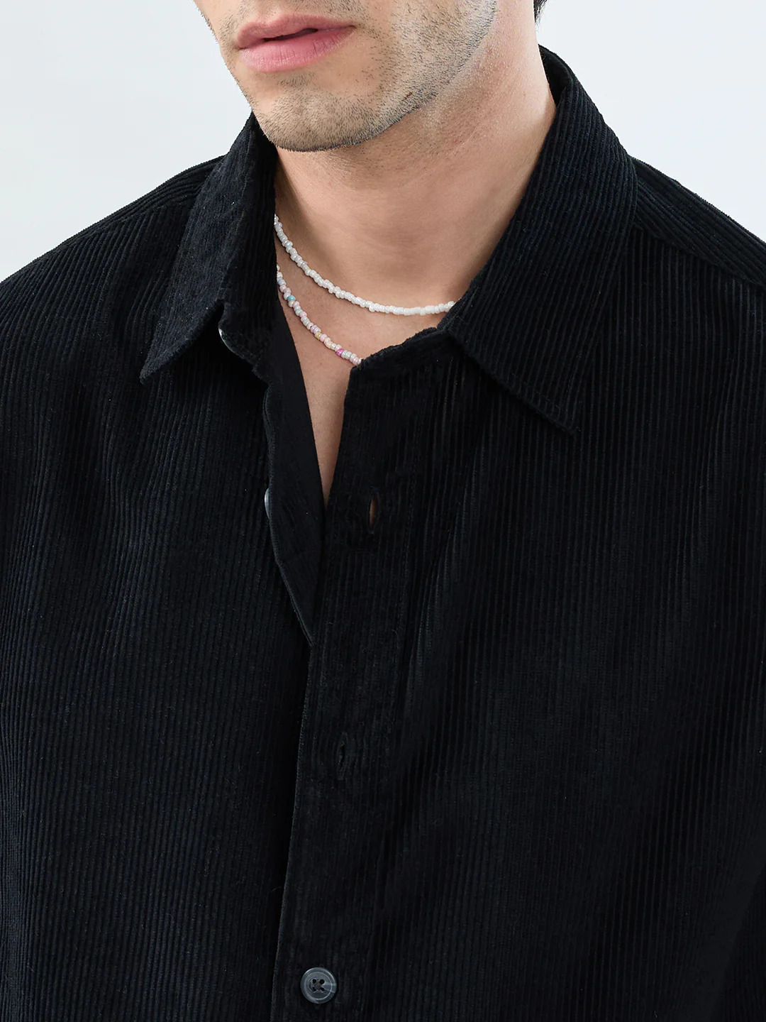 Timeless Black Corduroy Boxy Fit Crop Shirt - Image 8