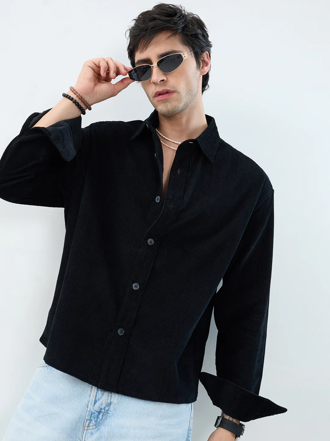 Timeless Black Corduroy Boxy Fit Crop Shirt - Image 9